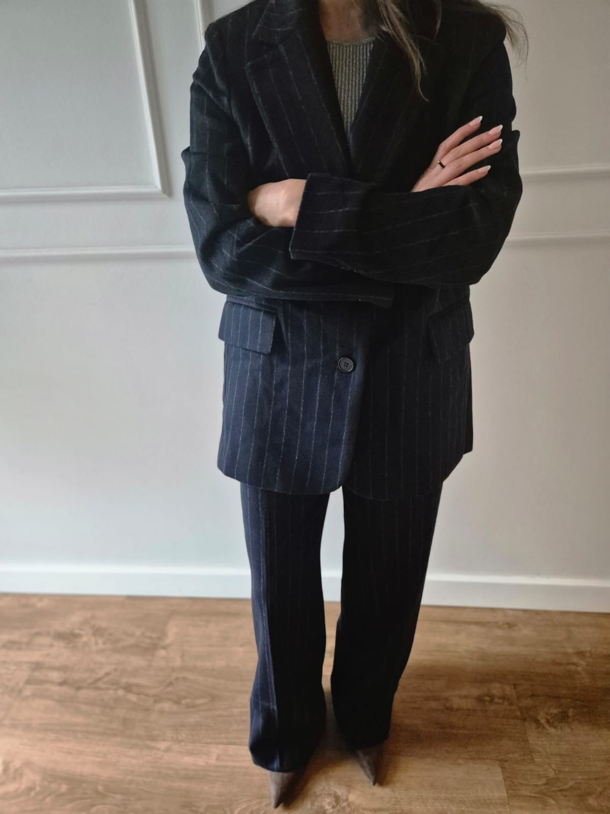 Nadelstreifen-Blazer aus Wollmischung