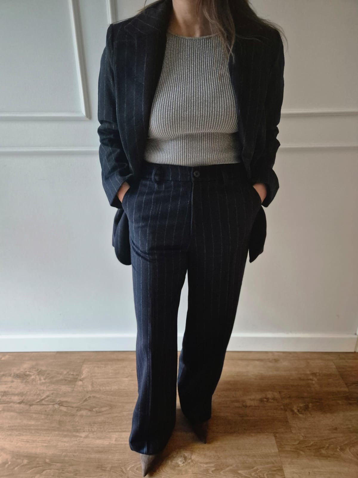 Fein gestreifte Wollmischungshose